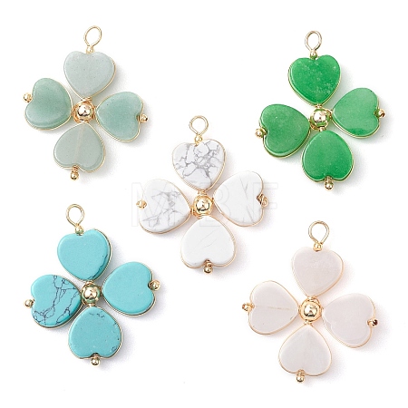Natural Howlite/Green Aventurine/Malaysia Jade/Rose Quartz/Synthetic Turquoise Clover Pendants PALLOY-JF03181-1