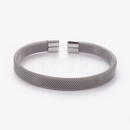 Tarnish Resistant 304 Stainless Steel Mesh Bangles AJEW-O172-08P-1