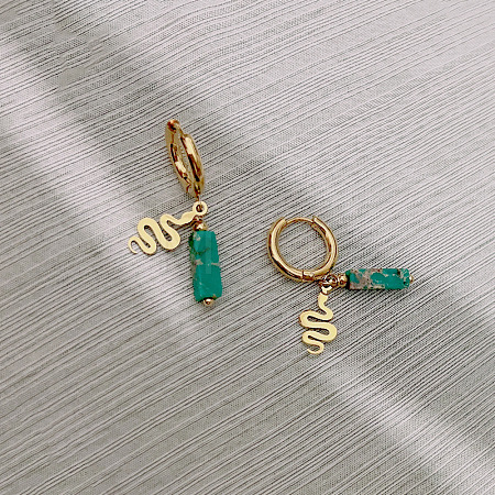 Natural Imperial Jasper Column Hoop Earrings IJ4503-3-1