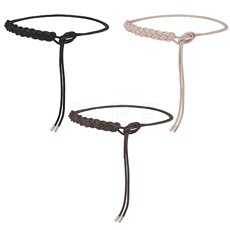 3Pcs 3 Colors PU Leather Rope Knot Tie Waist Belly Belts for Women AJEW-CL0003-71B-1