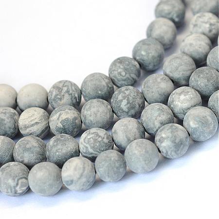 Frosted Natural Polychrome Jasper/Picasso Stone/Picasso Jasper Beads Strands G-E334-8mm-24-1