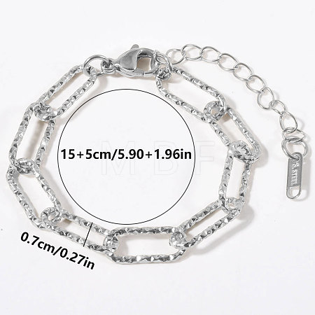304 Stainless Steel Textured Paperclip Chain Bracelets for Women HX6515-6-1