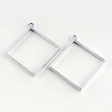 Rack Plating Alloy Rhombus Open Back Bezel Pendants PALLOY-S047-22D-FF-1