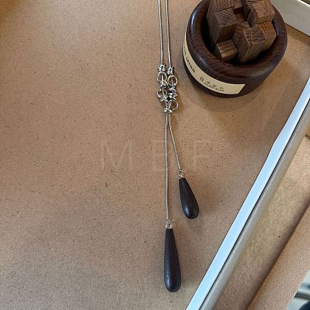 Adjustable Wood Teardrop Tassel Alloy Chain Lariat Necklaces for Women WGF9A15-02-1