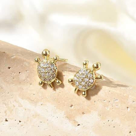 Brass Micro Pave Clear Cubic Zirconia Stud Earrings EJEW-R016-26G-03-1