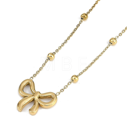 PVD Vacuum Plating 304 Stainless Steel Bowknot Pendant Satellite Chain Necklaces NJEW-I129-06G-1