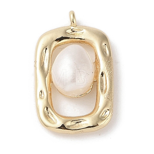 Brass Pendants with Oval Freshwater Pearl KK-G491-21G-1