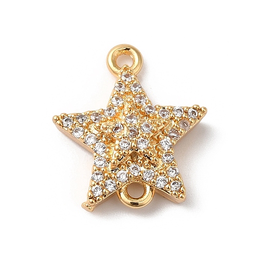 Brass Micro Pave Clear Cubic Zirconia Star Links Connector Charms KK-C062-105G-1