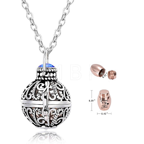 Stainless Steel Round Urn Ashes Pendant Necklace PW-WG9842A-09-1