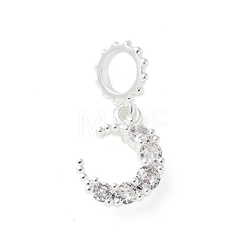 Brass Micro Pave Clear Cubic Zirconia Crescent Moon European Dangle Charms KK-A236-20S-1