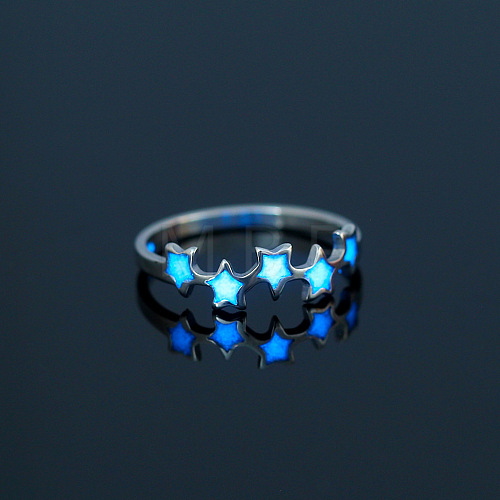 Luminous 304 Stainless Steel Star Finger Ring X-LUMI-PW0001-120I-1