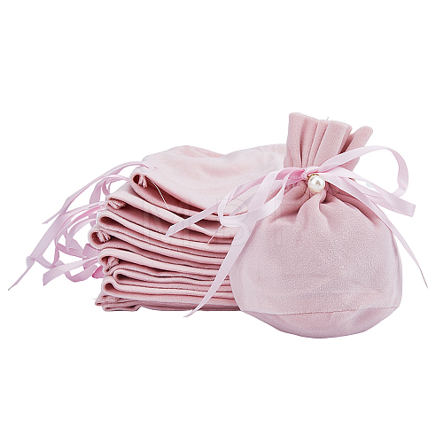 Velvet Jewelry Bags with Drawstring & Plastic Imitation Pearl TP-HY0001-09-1