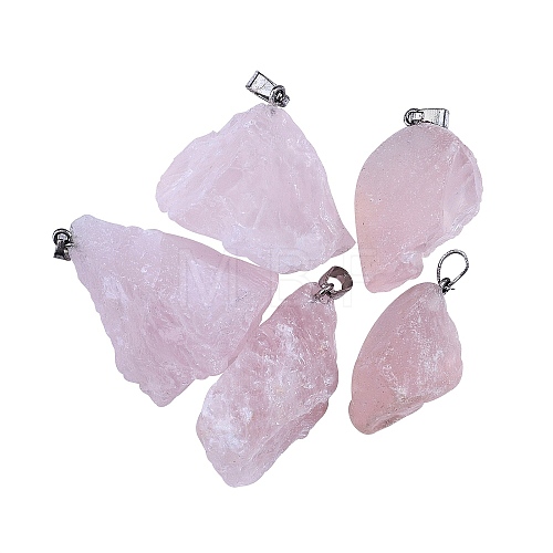 5Pcs 5 Style Natural Rose Quartz Pendants G-CJ0001-42-1