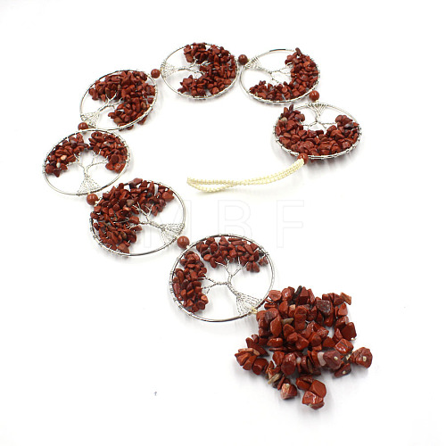 Wire Wrapped Natural Red Jasper Chip Tree of Life Pendant Decorations PW-WG70300-07-1