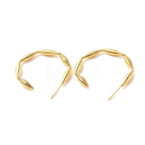 Brass Screw Textured C-shape Stud Earrings EJEW-A066-02G-1