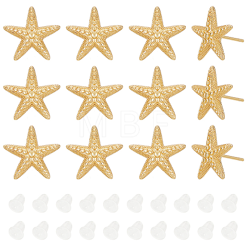 BENECREAT 6 Pairs Rack Plating Brass Starfish Stud Earrings KK-BC0013-51-1