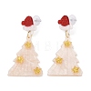 Glitter Hat Christmas Tree Acrylic Dangle Stud Earrings EJEW-L203-12D-1