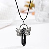 Bohemian Natural Black Onyx(Dyed & Heated) Pointed Stainless Steel Dragonfly Pendant Black PU Leather Necklaces LW6425-1-1