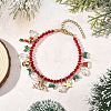 Alloy Enamel Christmas Hat Holly Leaves Charm K9 Glass Faceted Bicone Beaded Bracelets BJEW-TA00764-1