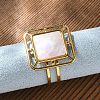 Square 304 Stainless Steel White Shell Cuff Rings for Women RJEW-G346-03G-02-3