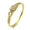 Brass Pave Clear & Green Cubic Zirconia Leopard Hinged Bangle for Women BJEW-K246-21F-G-1