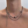 304 Stainless Steel & Alloy Rhinestone Pendant Double Layer Necklaces for Men WG6C11B-01-2