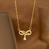 Brass Pave Clear Cubic Zirconia Infinity with Teardrop Tassel Pendant 304 Stainless Steel Cable Chain Necklaces for Women WG236C9-01-1