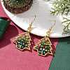 Christmas Tree Alloy & Glass Dangle Earring EJEW-TA00448-2