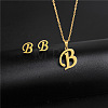 304 Stainless Steel Letter Pendant Necklaces & Stud Earrings Sets WG4BFDA-02-1