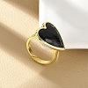 Heart Brass Natural Obsidian Finger Rings RJEW-D304-01G-G-4