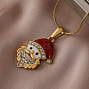 316 Surgical Stainless Steel & Glass Christmas Santa Claus Pendant Necklaces with Enamel for Women KI9452-2