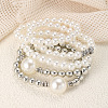 5Pcs 5 Styles Stylish CCB Plastic & Plastic Pearl & Rhinestone Beads Stretch Bracelets for Women WGF408F-01-3