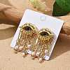 Alloy Rhinestone & Plastic Imitation Pearl Tassel Stud Earrings EJEW-A122-01G-1