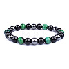 Dyed Natural Tiger Eye & Obsidian Round Beaded Stretch Bracelet X-PW-WG77768-06-1