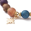 Natural Agate Round Beaded Stretch Bracelet with Brass Star Charm BJEW-JB08647-4