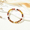 Nautral Amber & Shell Pearl Round Beads Stretch Bracelets for Women BJEW-JB13897-1