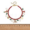 Alloy Enamel Christmas Hat Holly Leaves Charm K9 Glass Faceted Bicone Beaded Bracelets BJEW-TA00764-4