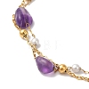 Nuggets Natural Amethyst & Imitation Pearl Multi-Strand Anklets BJEW-P326-02B-G-2
