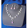 Teardrop Alloy Rhinestone Pendant Necklaces & Stud Dangle Earrings Sets FS-WGE9DA1-07-1