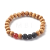 Natural Wood Beads Stretch Bracelets BJEW-JB06595-3