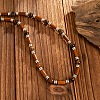 Adjustable Vintage Bohemian Men's Round Natural Tiger Eye and Column Wood Beaded Necklaces HA1225-7