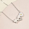 304 Stainless Steel Enamel White Daisy Flower and Heart Pendant Cable Chain Necklaces for Women NJEW-K309-01P-3