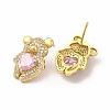 Rack Plating Brass Micro Pave Cubic Zirconia Stud Earrings for Women EJEW-H091-20G-2