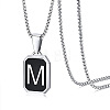 304 Stainless Steel Black Enamel Rectangle with Initial Pendant Box Chain Necklaces WG7737E-20-1