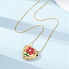 304 Stainless Steel Enamel Heart with Flower Pendant Necklaces for Women NJEW-D347-01G-03-2