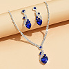 Brass Rhinestone Pendant Necklaces & Stud Earrings Sets for Women WGFE659-02-1