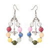Natural Mixed Gemstone Braided Teardrop Dangle Earrings with Brass Bee Charms EJEW-JE04951-03-2