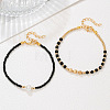Bohemian Style Plastic Pearl & Brass Cube & Glass Seed Beaded 2-Strand Anklets FS-WG67DAF-01-3
