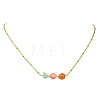 Round Cherry Quartz Glass & Natural Carnelian & Chip Natural Green Aventurine Beaded Pendant 304 Stainless Steel Satellite Chain Necklaces for Women NJEW-JN06158-03-3
