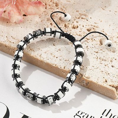 Adjustable Natural Howlite and Non-magnetic Synthetic Hematite Braided Bead Bracelets BJEW-Z090-01O-1